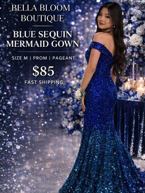 Bella Bloom Boutique Blue Sequin Mermaid Gown Size M Formal Prom Evening Dress